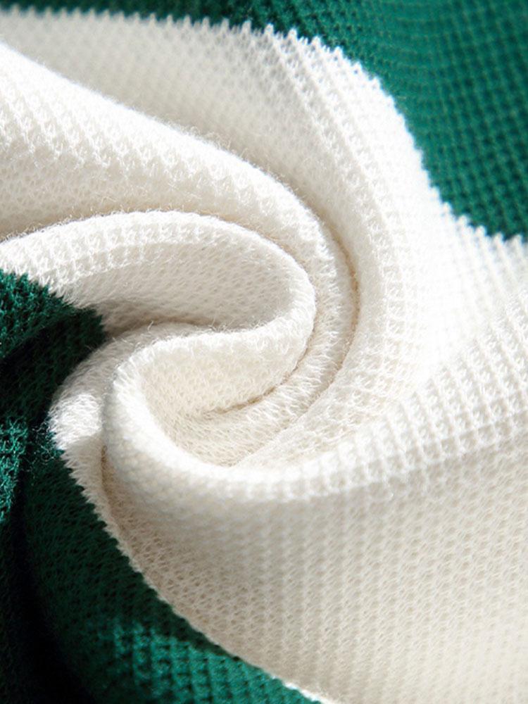 Relax Fit Waffle Wide Striped Polo Sweatshirt