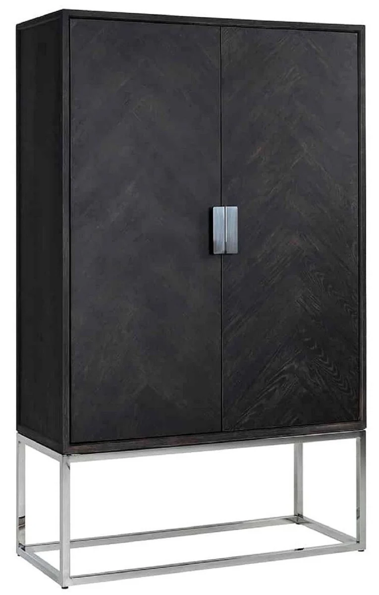 Casa Padrino armario bar de lujo negro / plata 108 x 45 x A. 175 cm - Armario de madera maciza con 2 puertas - Armario de sal¨®n - Armario de bar - Muebles de Hotel - Colecci¨®n de Lujo