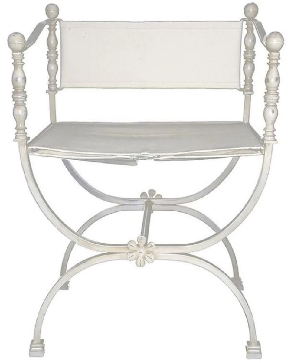 Casa Padrino silla de jard¨ªn Art Nouveau de lujo de hierro forjado con reposabrazos blanco A. 80 cm