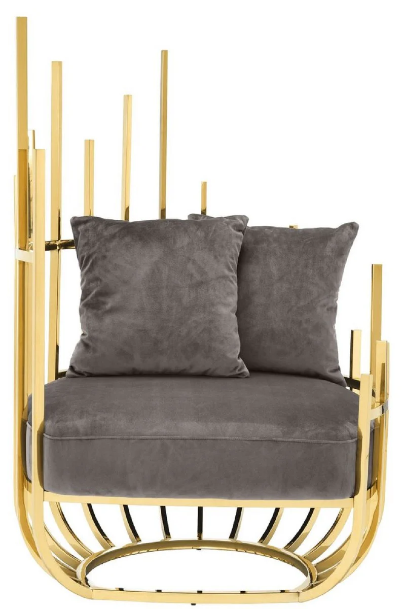 Casa Padrino sill¨®n de dise?o lado izquierdo con 2 cojines gris / oro 91,5 x 75 x H.136,5 cm - Muebles de Sal¨®n de Dise?o - Calidad de Lujo