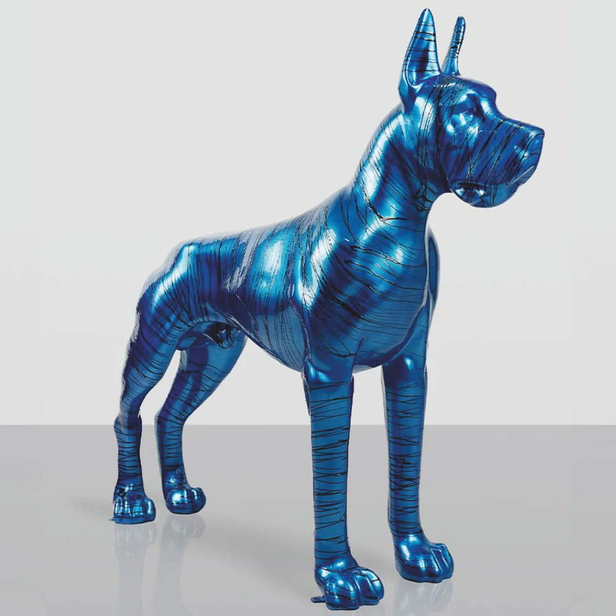 Casa Padrino escultura decorativa XXL gran dan¨¦s azul / negro 130 cm - Figura de jard¨ªn