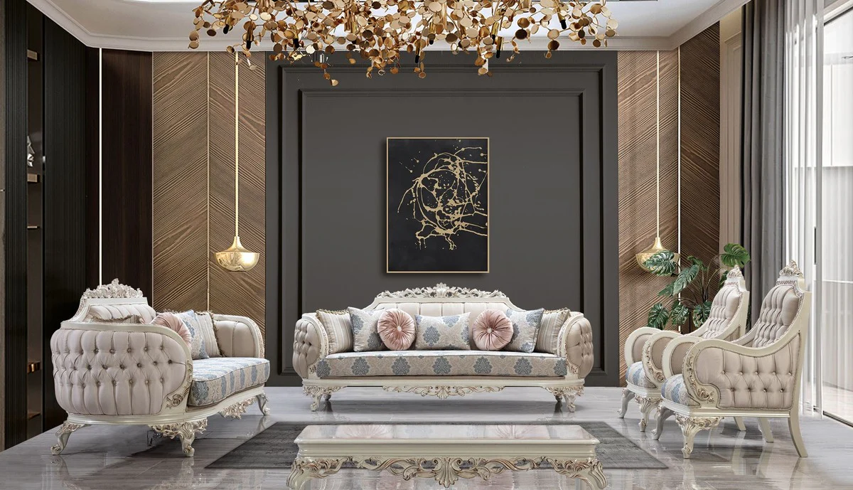 Casa Padrino mesa de centro barroco de lujo crema blanco / cobre - Mesa de sal¨®n rectangular de estilo barroco - Muebles de sal¨®n de estilo barroco - Muebles de lujo en estilo barroco