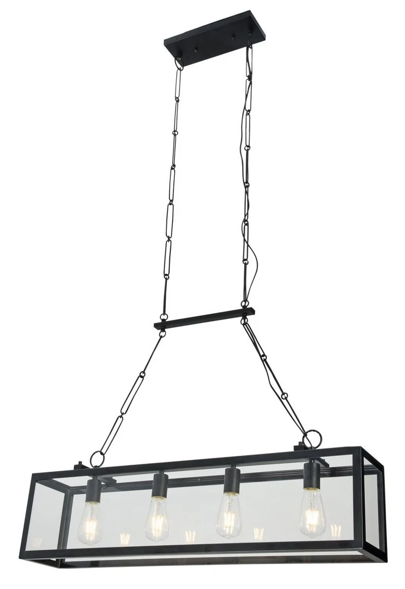Casa Padrino Hanging Lamp Black 91.5 x 17.6 x H. 29.1 cm - Hanging Lamp with Forged Frame and Bordered Glass