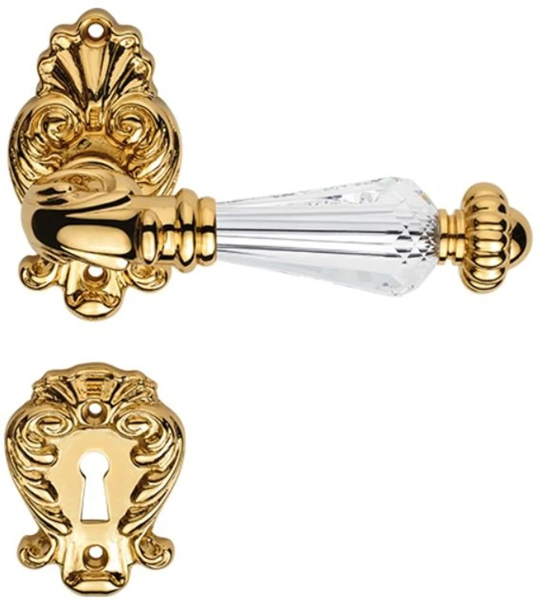 Casa Padrino conjunto de manija de puerta de latón barroco de lujo con cristales Swarovski oro 13,4 x H. 8,2 cm - Colección de Lujo