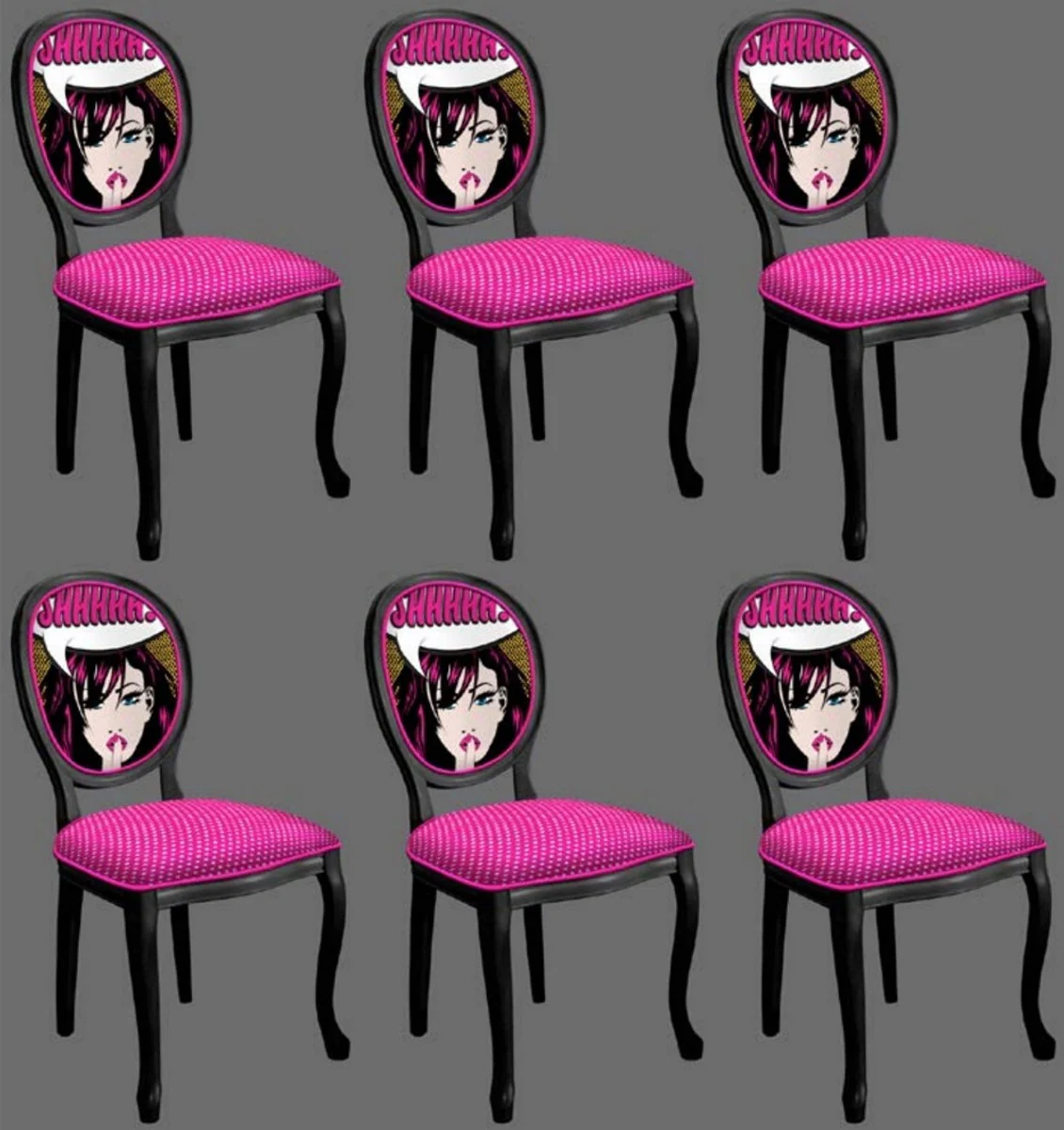 Casa Padrino conjunto de sillas de comedor barroco p¨²rpura / multicolor / negro - 6 Sillas de cocina hecho a mano en estilo barroco - Muebles de comedor barrocos