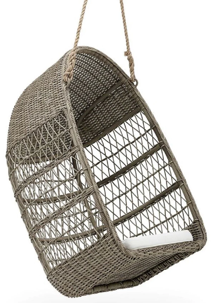 Casa Padrino sillón colgante de exterior de lujo gris antiguo / blanco 66 x 63 x A. 113 cm - Sillón colgante de jardín y terraza resistente a la intemperie - Muebles de Jardín y Terraza