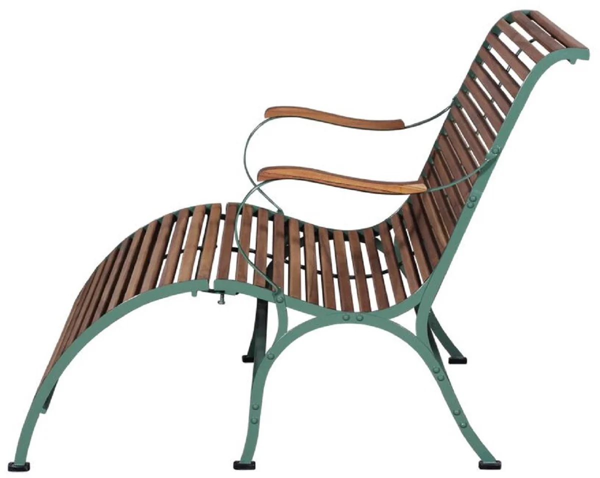 Casa Padrino banco de jardín Art Nouveau de lujo marrón / verde 107 x 150 x A. 91 cm - Banco de jardín y terraza con reposabrazos y reposapiés - Muebles de Jardín y Terraza Art Nouveau