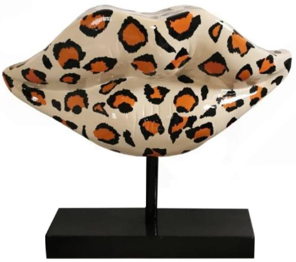 Casa Padrino escultura decorativa de diseño leopardo labios boca con soporte multicolor / negro 55 x A. 45 cm - Accesorios de Decoración de Diseño