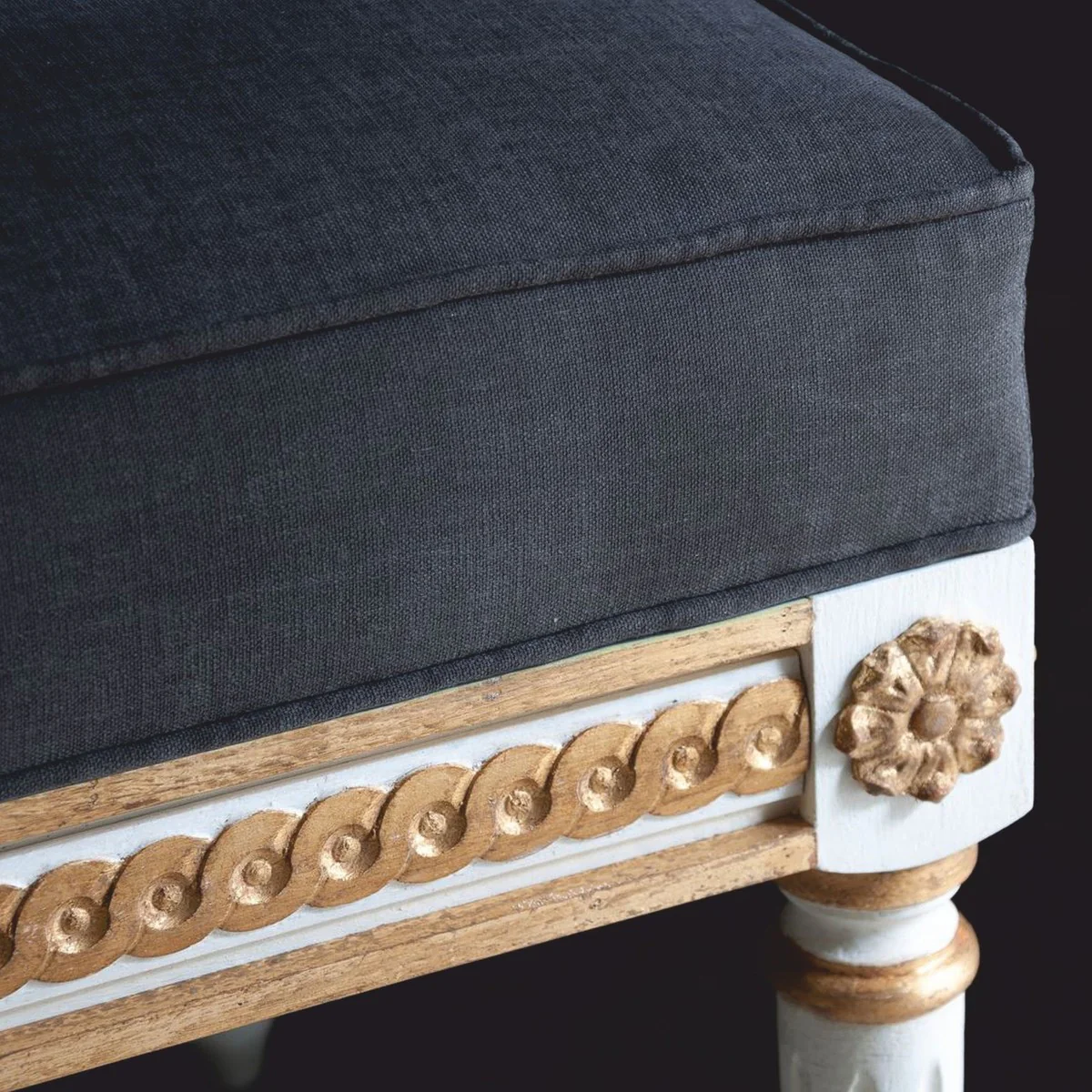 Casa Padrino Banco Barroco de Lujo Gris Oscuro / Blanco / Oro 153 cm - Hecho en Italia