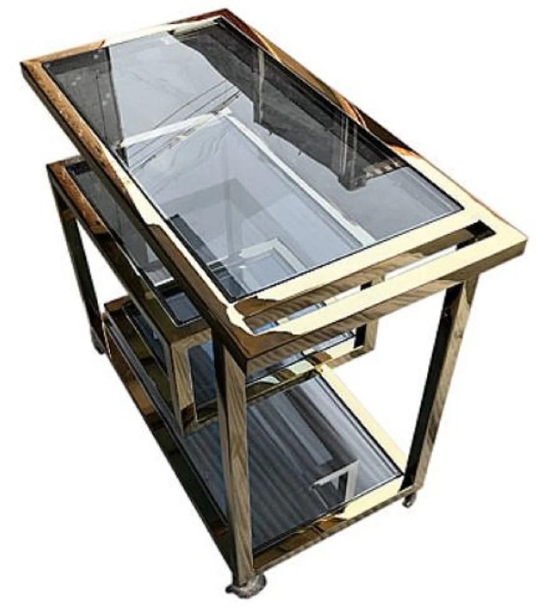 Casa Padrino carritos de comida de lujo oro / negro 83 x 42 x H. 78 cm - Carro de Acero Inoxidable con Vidrio Tintado - Accesorios de Lujo