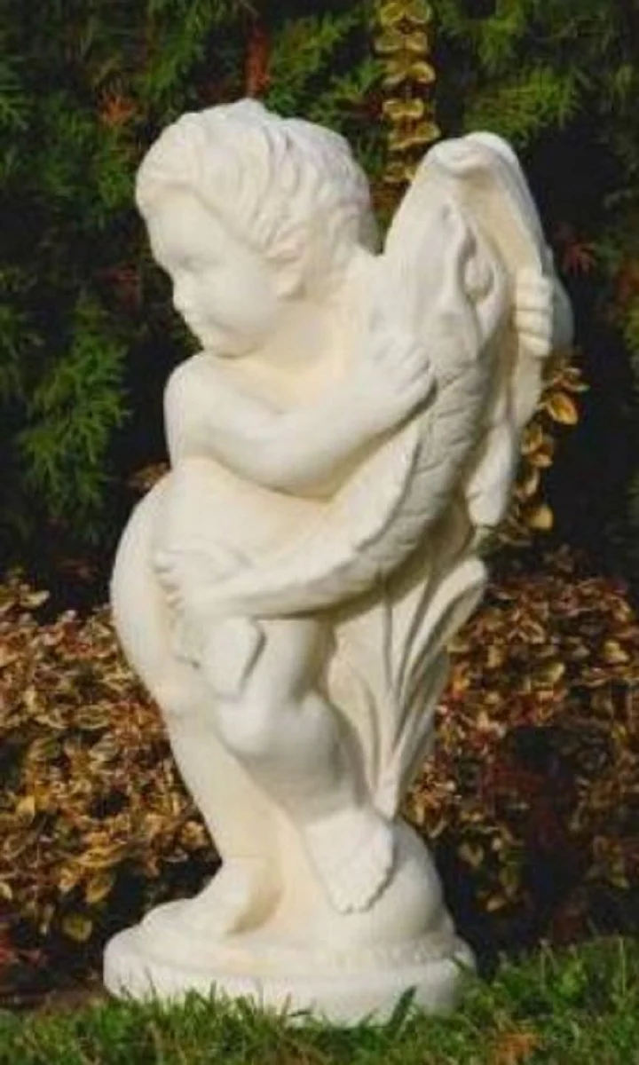 Casa Padrino escultura de gárgola Art Nouveau niño con pez arena A. 48 cm - Elegante figura de piedra de gárgola - Accesorios de Decoración de Jardín Barroco y Art Nouveau