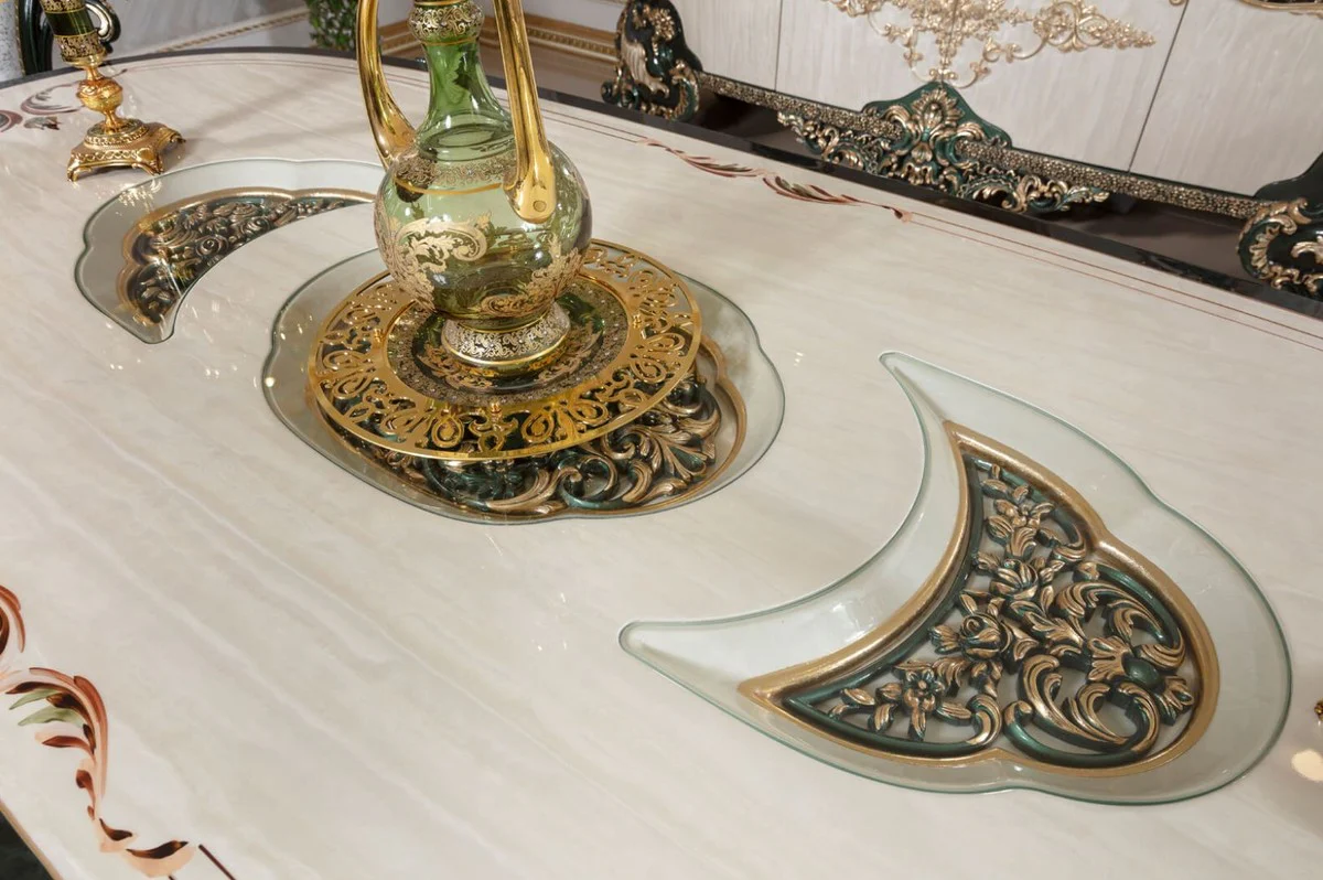 Casa Padrino conjunto de comedor barroco de lujo blanco / verde / oro - 1 Mesa de Comedor Barroco y 6 Sillas de Comedor Barrocos - Muebles de comedor barrocos - Muebles de lujo en estilo barroco