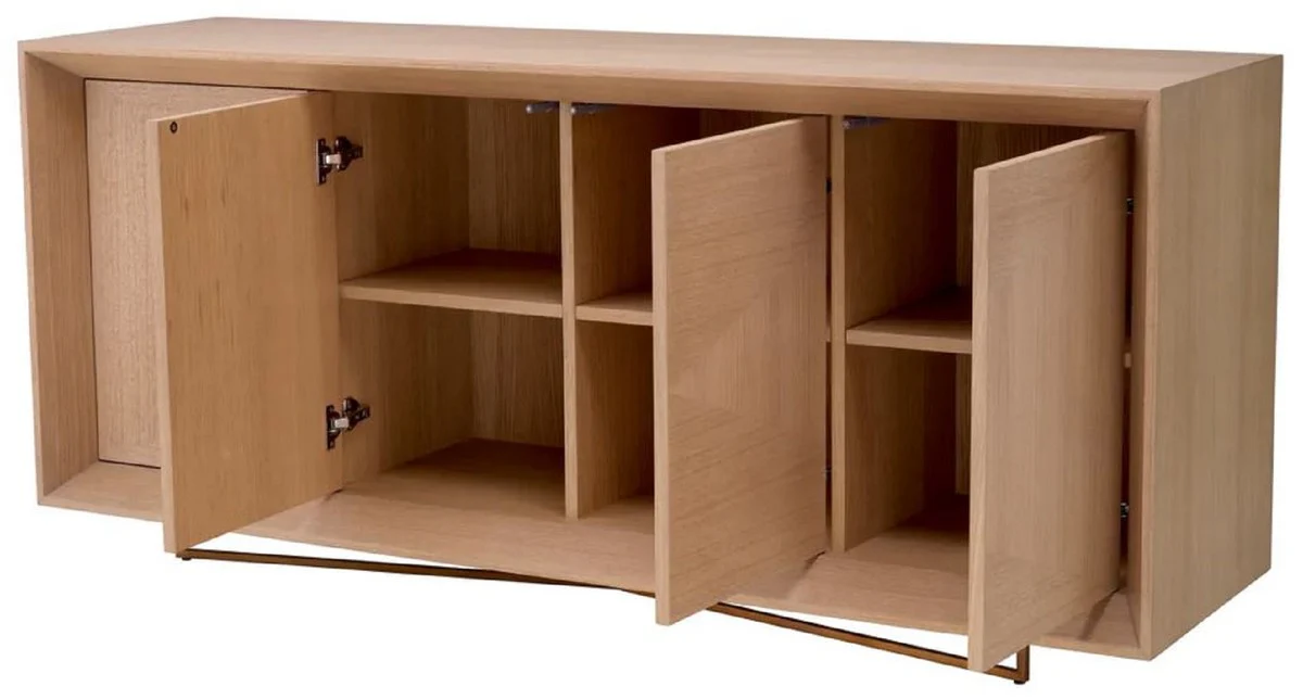 Casa Padrino aparador de lujo natural / lat¨®n 180 x 50 x A. 80,5 cm - Armario de chapa de roble con 4 puertas - Muebles de lujo - Muebles de hotel - Interiores de lujo