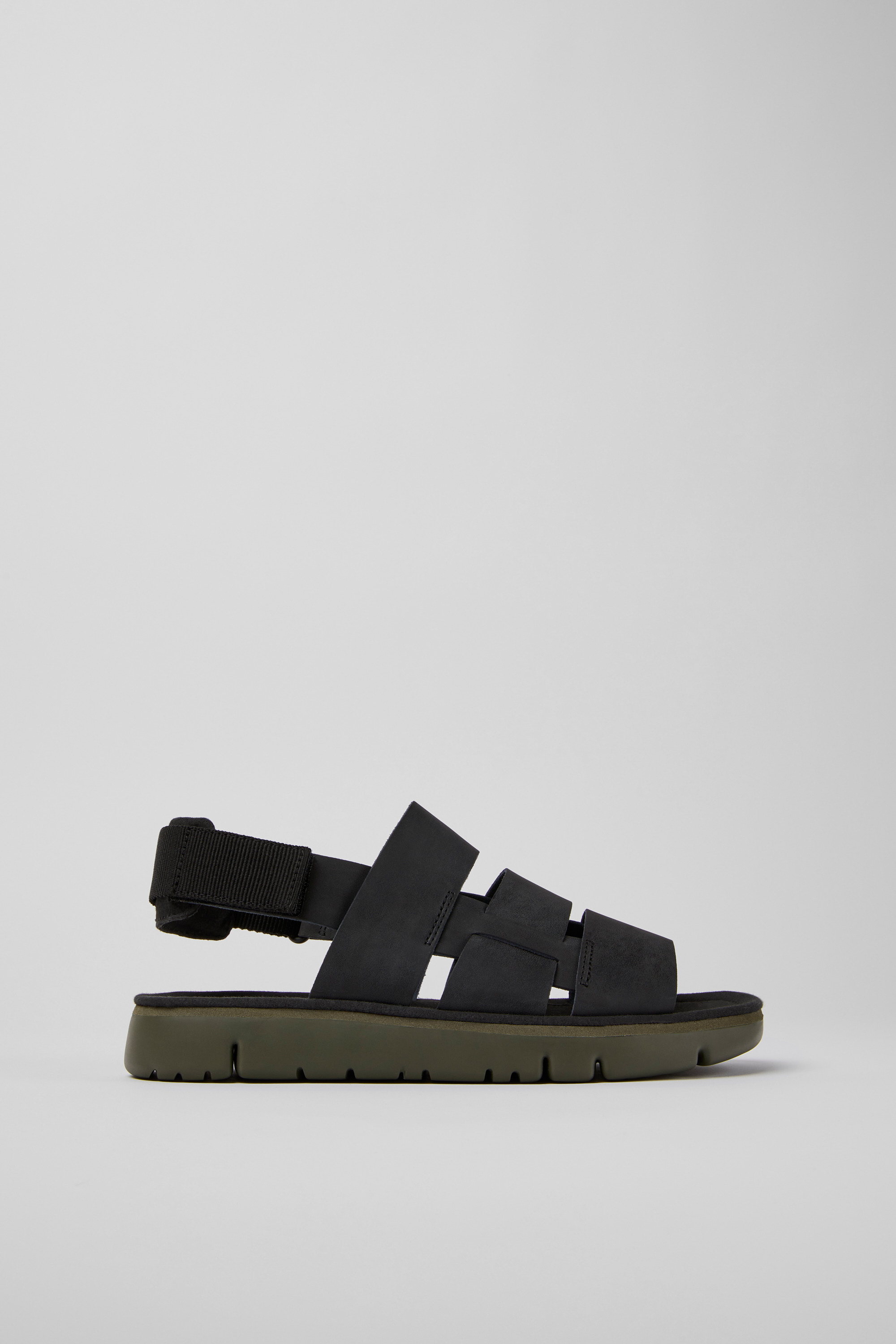 Oruga - Black leather and textile sandals for men