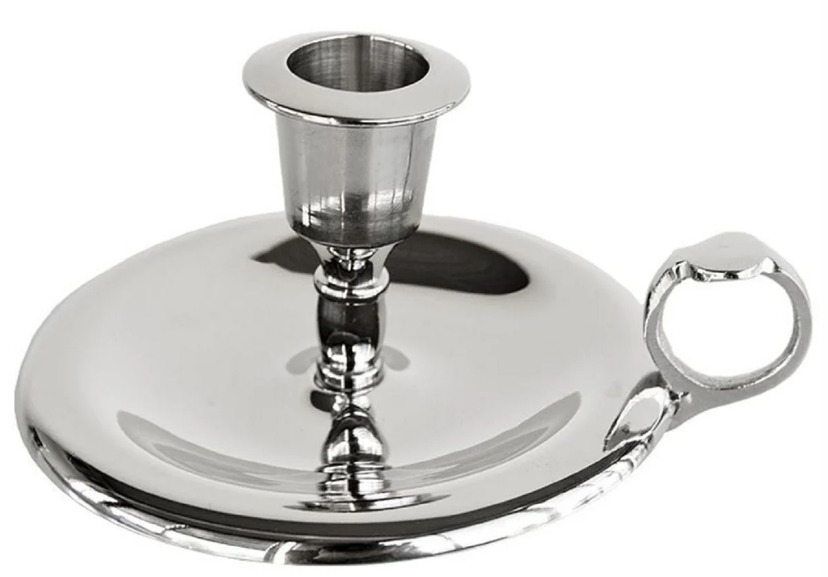 Casa Padrino portavela Art Nouveau con asa plata 11 x 6 x A. 13 cm - Elegante portavela de metal - Accesorios Decorativos Barroco y Art Nouveau