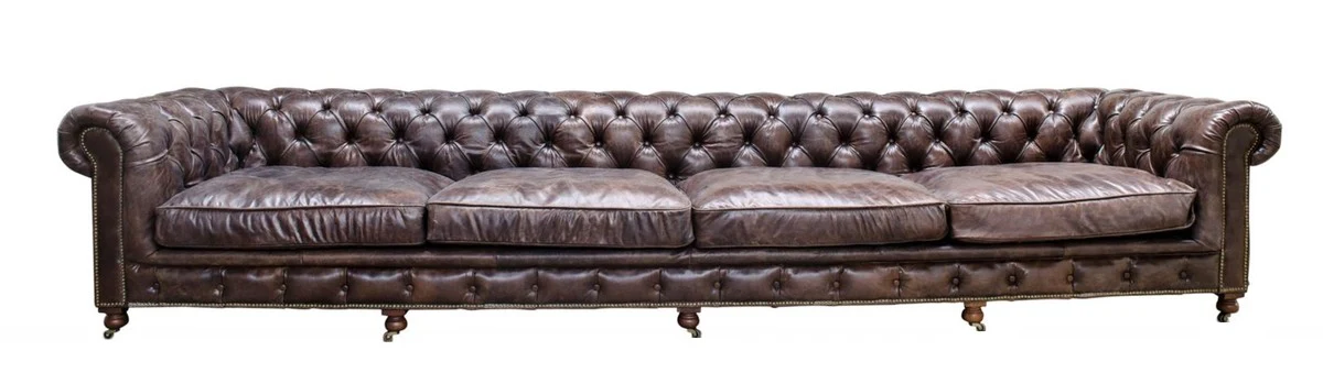 Casa Padrino sof¨¢ de 6 plazas de lujo marr¨®n 410 x 120 x H. 77 cm - Muebles Chesterfield