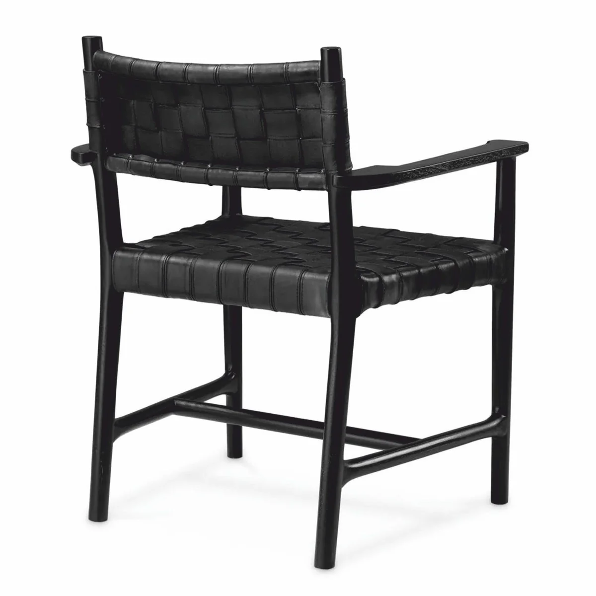 Casa Padrino silla de comedor de lujo con reposabrazos de cuero negro A. 85 cm - Muebles de lujo