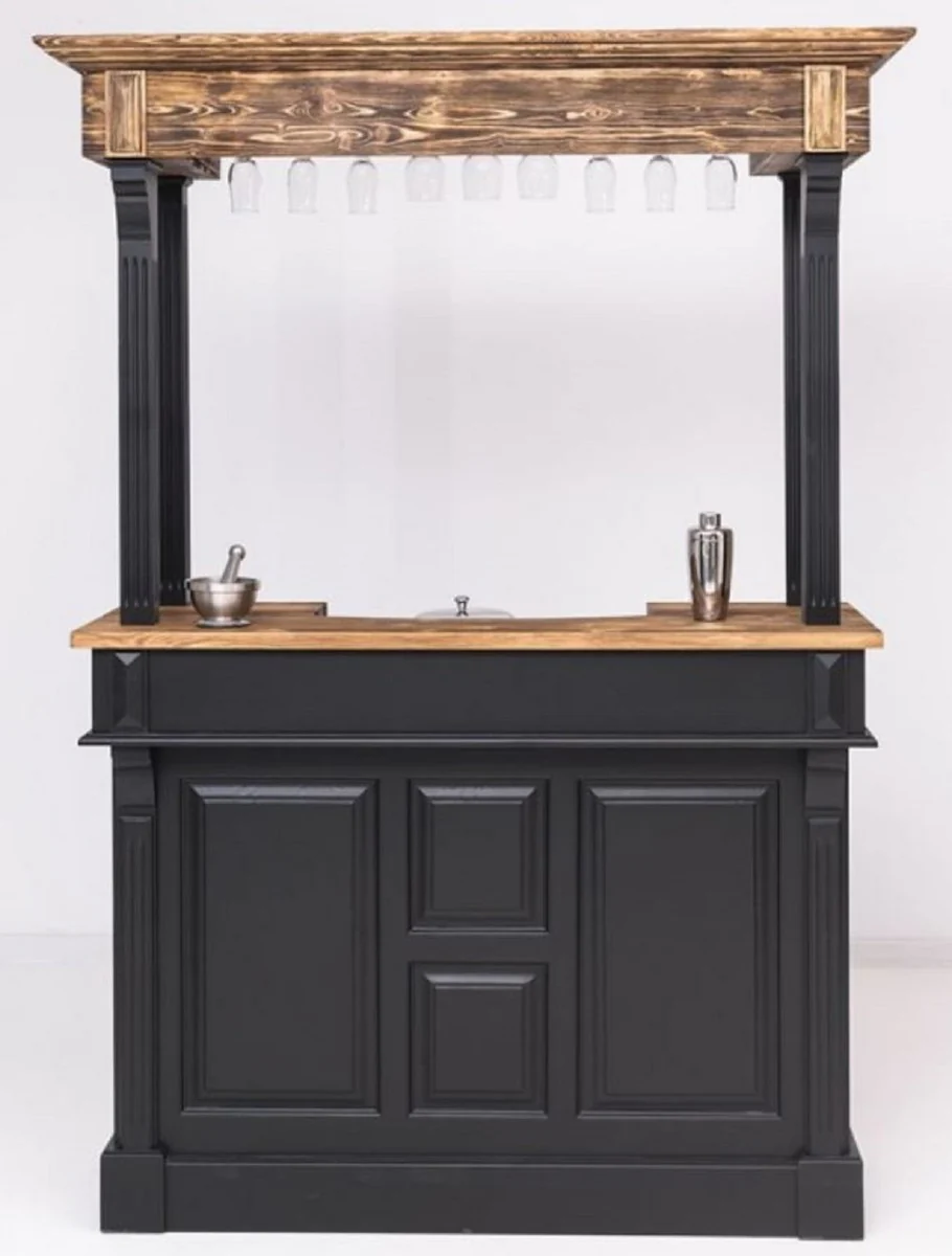 Casa Padrino barra de bar de estilo campestre negro / marr¨®n 150 x 56 x A. 210 cm - Mesa de bar de madera maciza - Muebles de bar de madera maciza en estilo campestre
