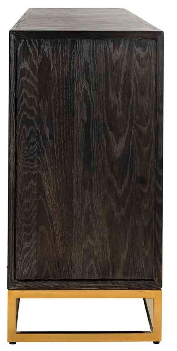 Casa Padrino aparador de lujo negro / oro 225 x 45 x A. 90 cm - Mueble de madera maciza con 4 puertas - Muebles de sal¨®n - Muebles de hotel - Colecci¨®n de Lujo