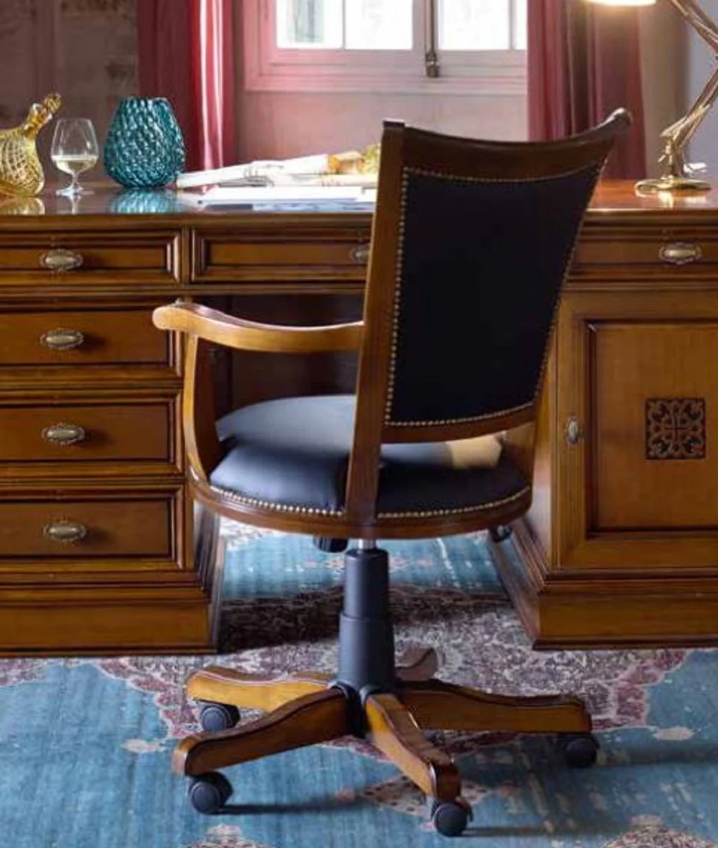 Casa Padrino silla de oficina de lujo negro / marr¨®n - Silla de escritorio ajustable en altura - Silla giratoria con cuero artificial - Muebles oficina de lujo - Calidad de lujo - Hecho en Italia