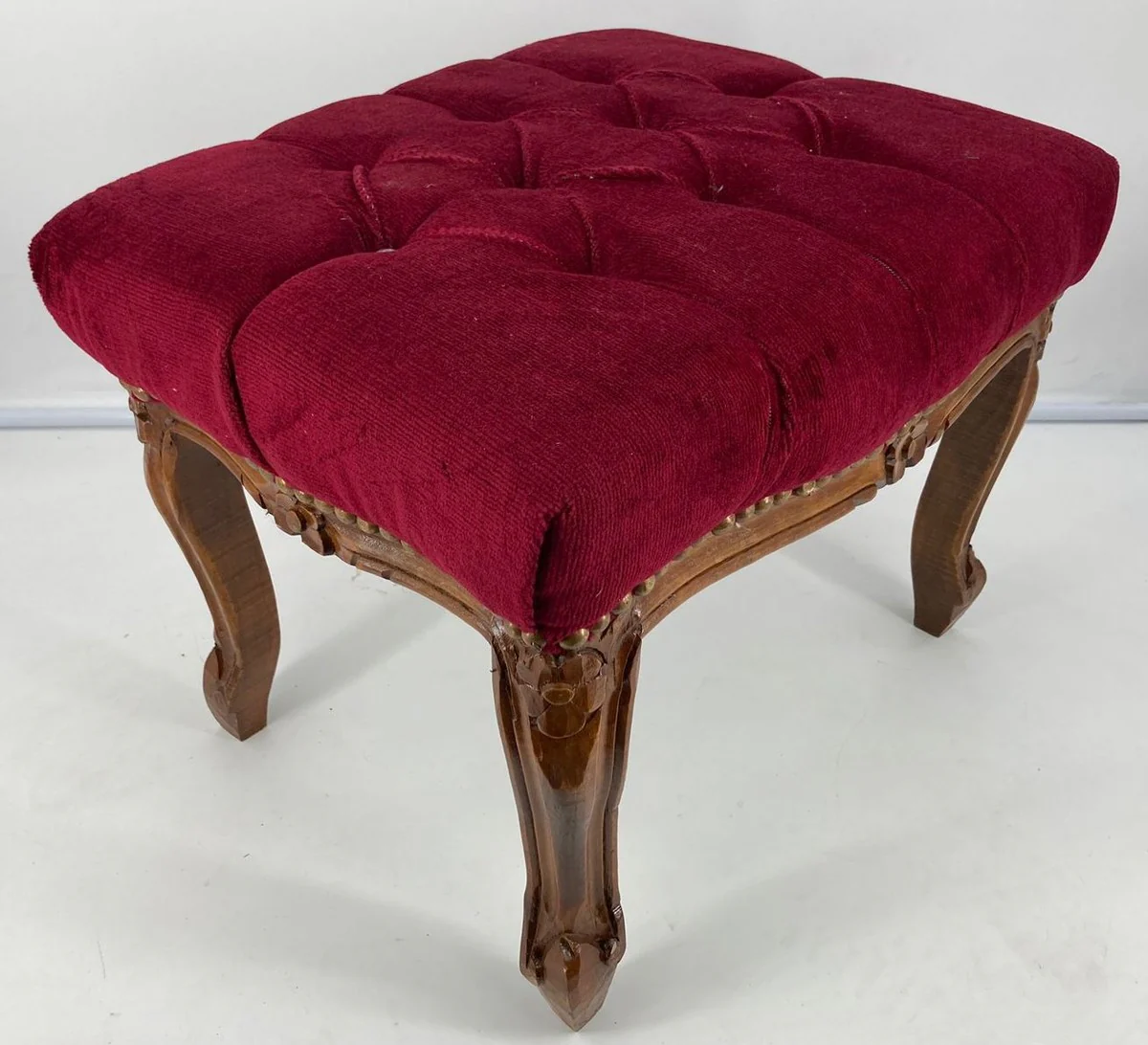 Casa Padrino taburete barroco rojo burdeos / marr¨®n - Taburete de estilo antiguo hecho a mano con pedrer¨ªa - Muebles de estilo barroco