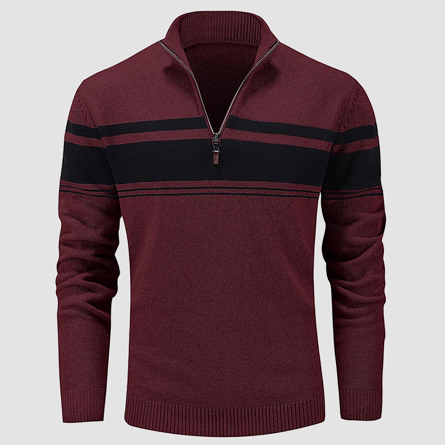 Men's Sweater Half Zipper Turtleneck Warm Pullover Slim Fit Casual Comfortable Striped Knitted Sweaters