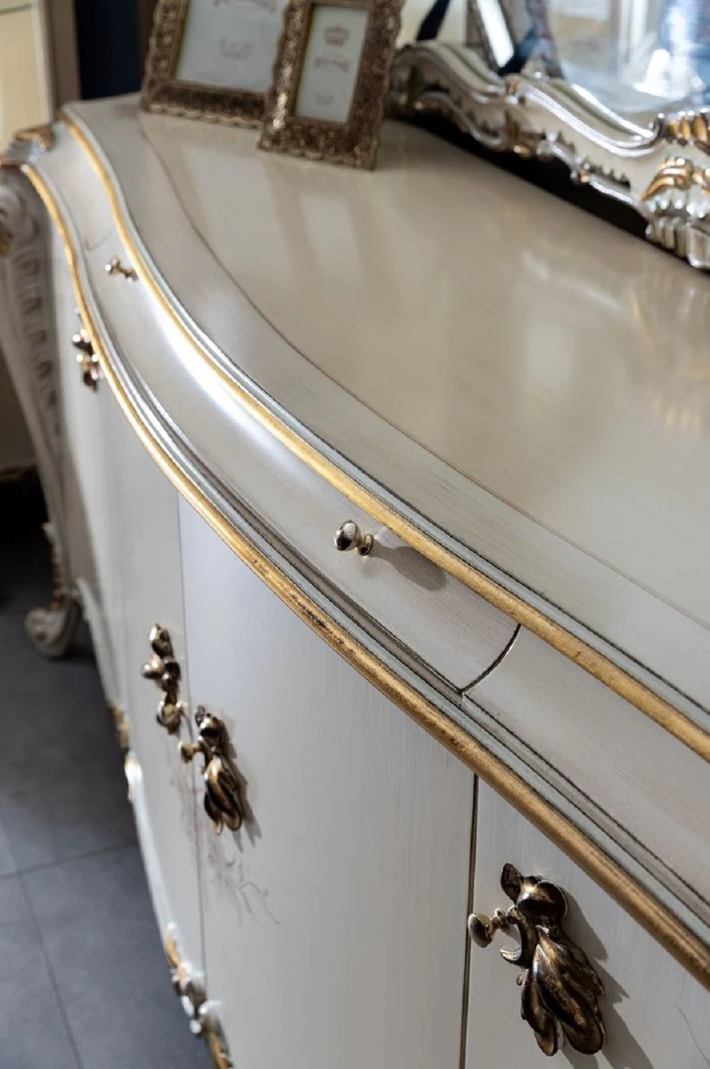 Casa Padrino aparador barroco de lujo crema / blanco / oro - Magnífico gabinete de madera maciza con 4 puertas y cajón - Muebles Barroco