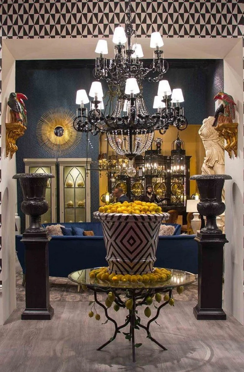 Casa Padrino maceta de lujo blanco / negro Ø 79 x A. 63 cm - Maceta de cerámica hecha a mano y pintada a mano - Terrazas Balcones Jardín Decoración - Accesorios de Decoración de Lujo