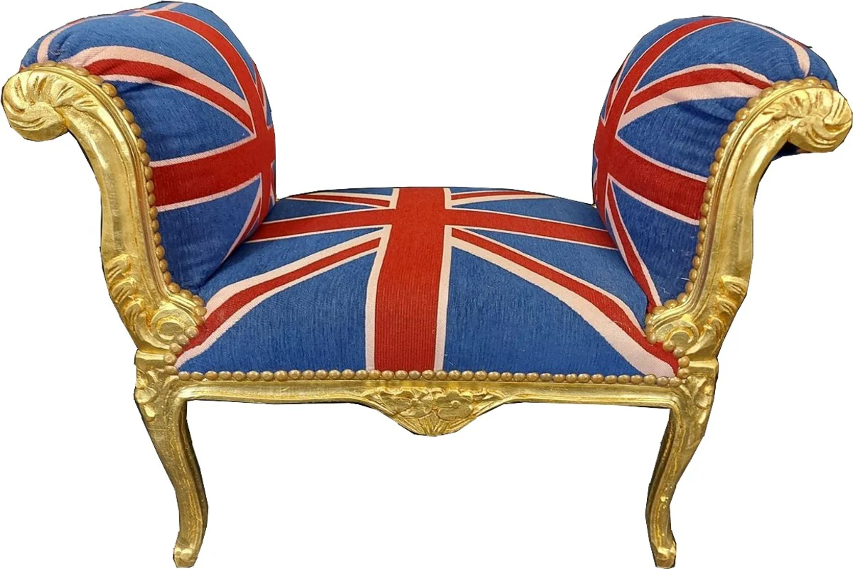 Casa Padrino taburete barroco reino unido / oro - Taburete de estilo antiguo hecho a mano - Taburete de estilo barroco con bandera del Reino Unido Inglaterra - Muebles barrocos