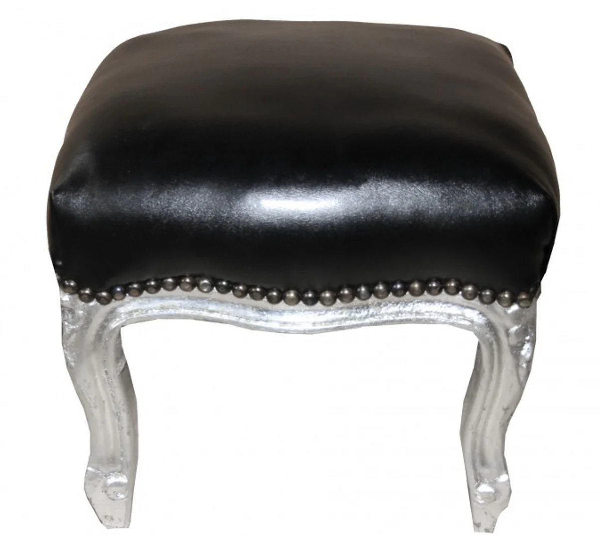 Casa Padrino barroco taburete de cuero negro mirada / plata