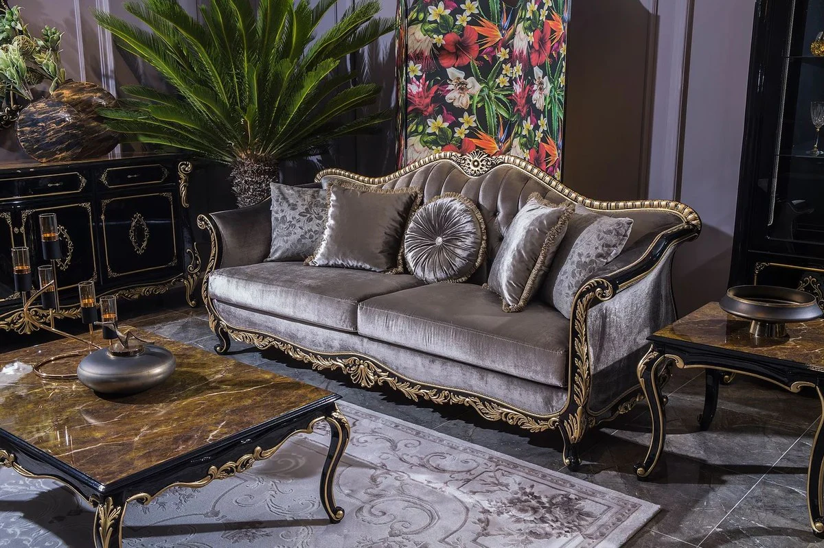 Casa Padrino mesa de centro barroco de lujo negro / oro 125 x 84 x A. 44 cm - Mesa de sal¨®n de madera maciza noble en estilo barroco - Muebles Barrocos