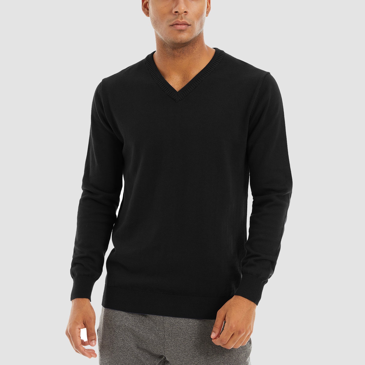 Men's Pullover Sweaters V-Neck Long Sleeve Cotton Sweatshirt