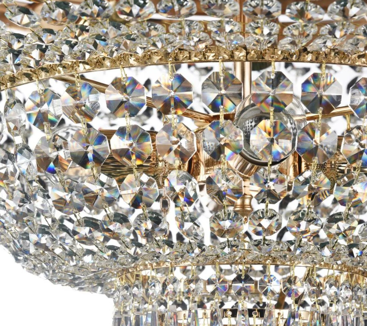 Casa Padrino araña de luces de cristal barroco oro antiguo Ø 80 x A. 56,7 cm - Lámpara de araña redonda de estilo barroco - Araña de salón barroco - Noble y Magnífica