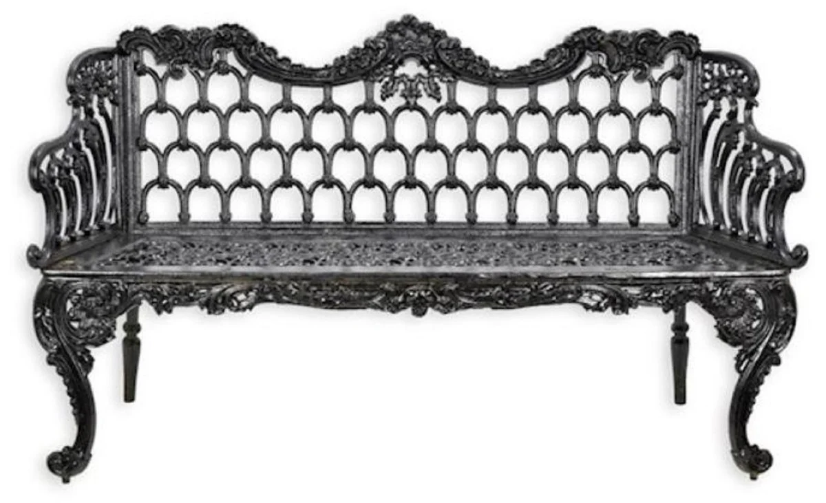 Casa Padrino banco de jard¨ªn barroco negro 159 x A. 93 cm - Magn¨ªfico banco de jard¨ªn de hierro fundido - Muebles de jard¨ªn de hierro fundido barrocos - Muebles de jard¨ªn de estilo barroco