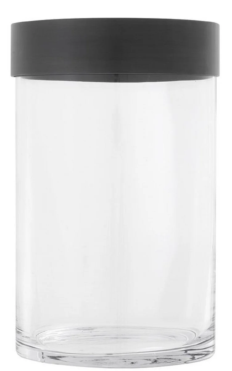 Casa Padrino portavela de lujo bronce Ø 20 x H. 31,5 cm - Portavela Redondo de Vidrio con Anillo de Aluminio - Colección de Lujo