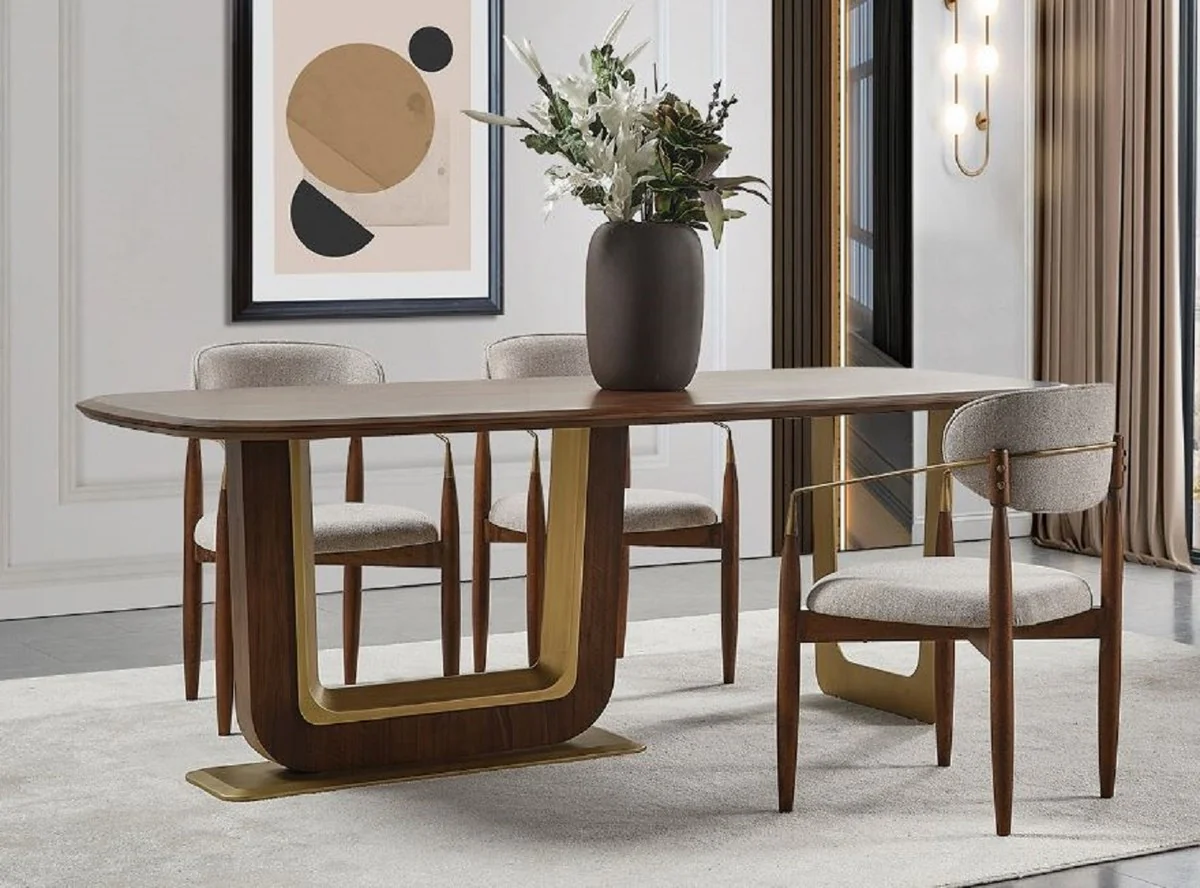 Casa Padrino conjunto de sillas de comedor de lujo de 6 con reposabrazos gris / marr¨®n / lat¨®n 69 x 52 x A. 90 cm - Muebles de comedor - Muebles de restaurante - Muebles de lujo