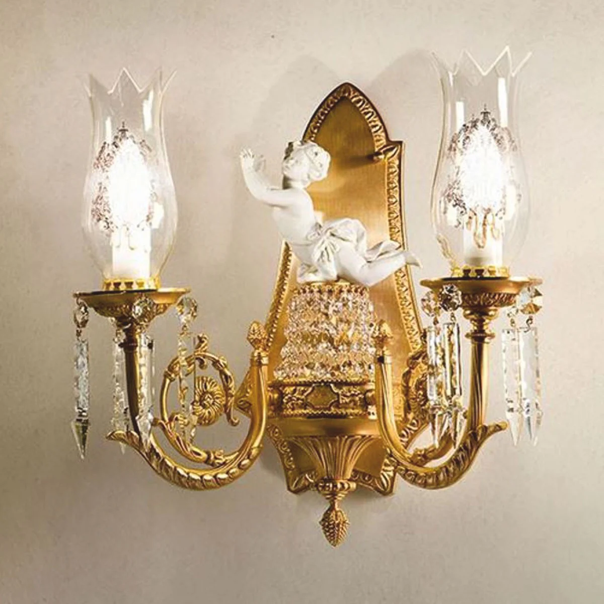 Casa Padrino l¨¢mpara de pared doble de cristal barroco de lujo bronce / blanco 40 cm - Hecho en Italia