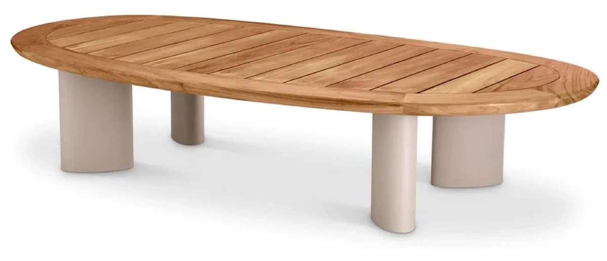 Casa Padrino mesa de jard¨ªn de lujo natural / arena 170,5 x 85 x A. 34,5 cm - Mesa de centro de jard¨ªn con tapa de teca y patas de aluminio - Muebles de jard¨ªn y terraza - Calidad de lujo