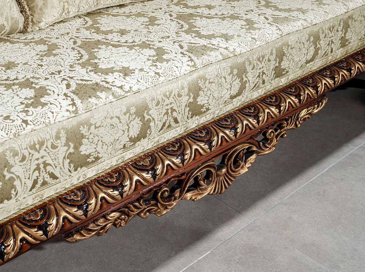 Casa Padrino sof¨¢ barroco de lujo oro / marr¨®n / bronce 245 x 92 x A. 127 cm - Sof¨¢ de sal¨®n con patr¨®n elegante y cojines decorativos - Muebles barrocos nobles