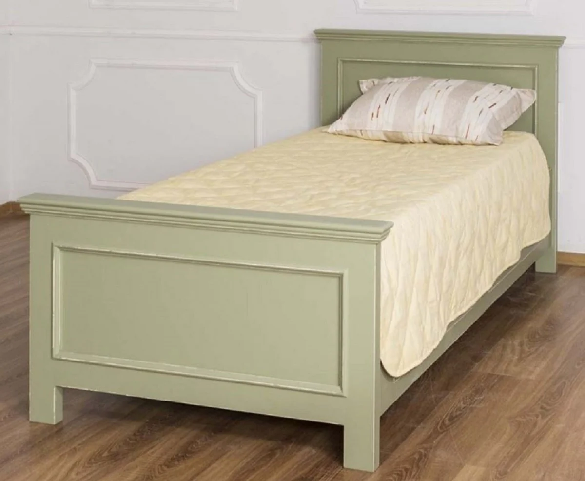 Casa Padrino cama de estilo campestre verde 90 x 200 x A. 93 cm - Cama individual de madera maciza - Muebles de dormitorio en estilo campestre - Muebles de dormitorio de madera maciza