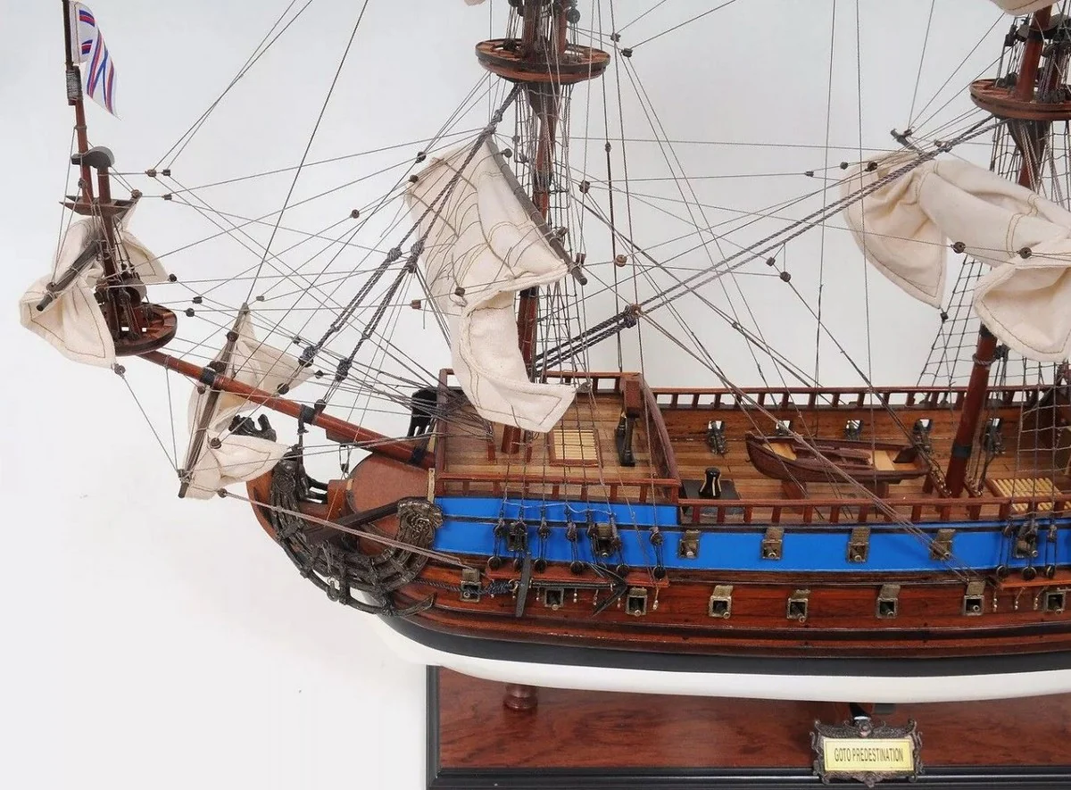 Casa Padrino buque insignia de lujo Goto Predestination con soporte de madera maciza 95,2 x 29,2 x A. 83,8 cm - Barco decorativo hecho a mano - Barco de madera - Barco de guerra