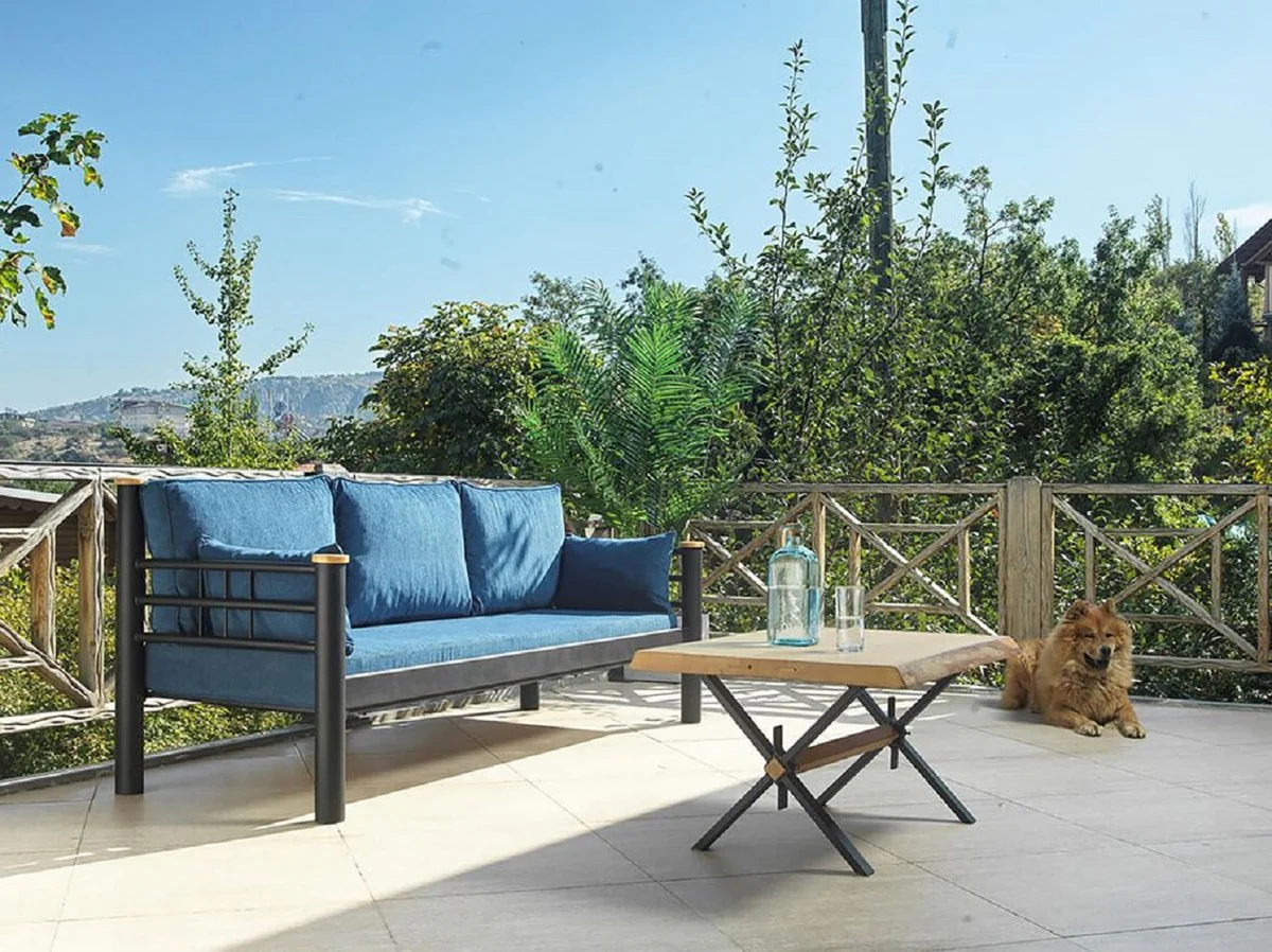 Casa Padrino sof¨¢ de jard¨ªn Art Nouveau azul / gris / natural 200 x 70 x A. 85 cm - Sof¨¢ de jard¨ªn de metal con cojines - Sof¨¢ de Terraza - Muebles de jard¨ªn - Muebles Art Nouveau