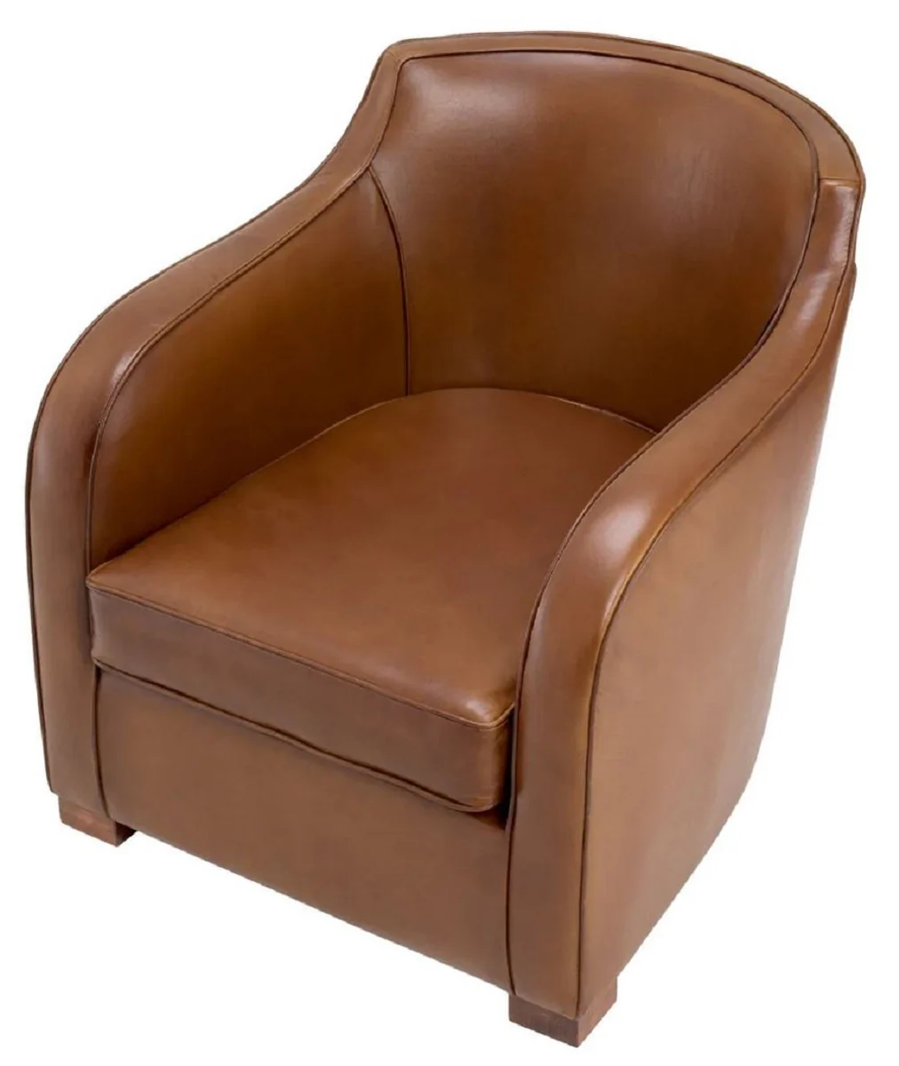 Casa Padrino sillón de cuero de lujo marrón 69 x 80 x A. 71 cm - Sillón de salón de cuero genuino - Sillón de hotel - Muebles de salón - Muebles de hotel - Calidad de lujo