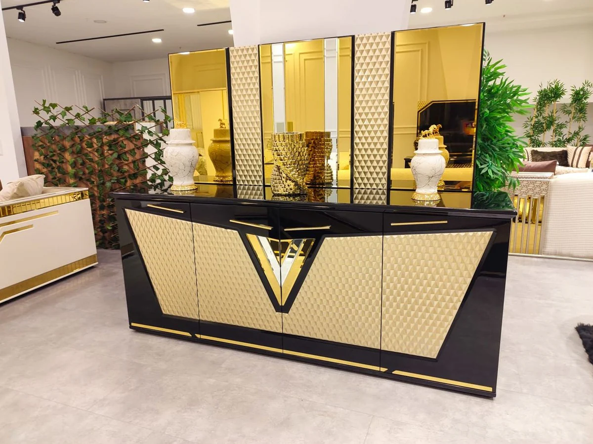 Casa Padrino aparador de lujo con 4 puertas negro / oro 205 cm - Muebles de lujo