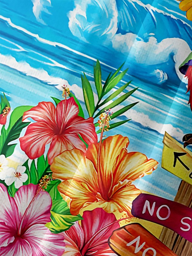 It's 5 O'Clock Somewhere Parrot Chest Pocket Short Sleeve Hawaiian Shirt