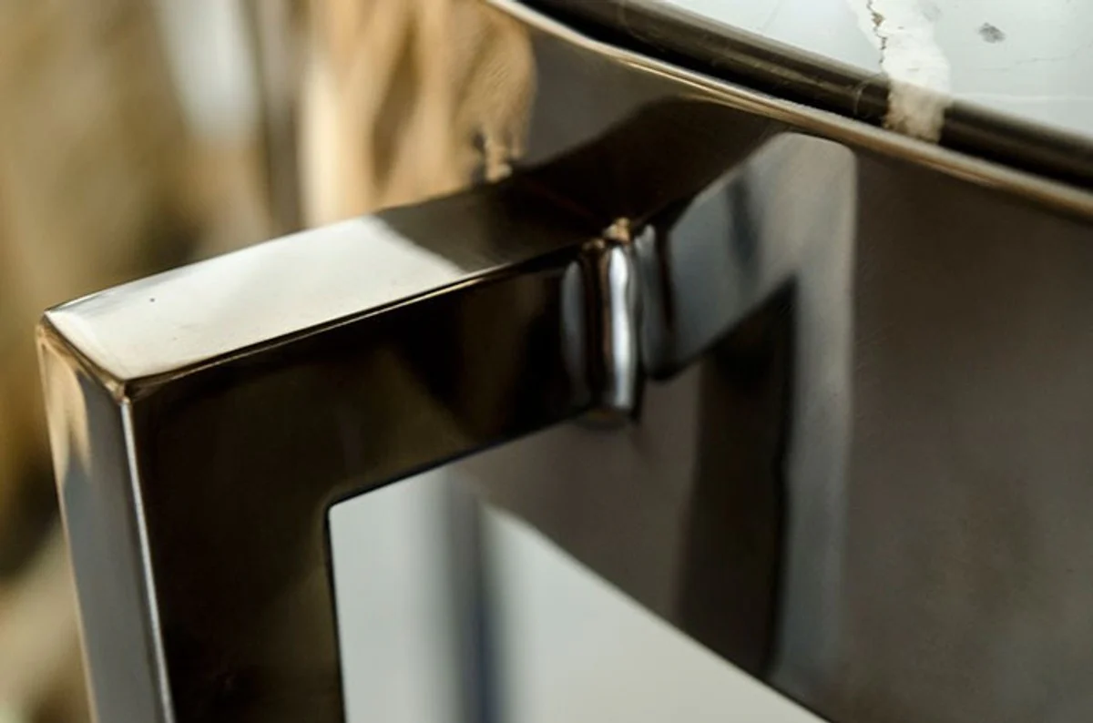 Casa Padrino Art Deco Side Table Black metal / marble 65 x 65 cm Art Nouveau table - Furniture flower stand