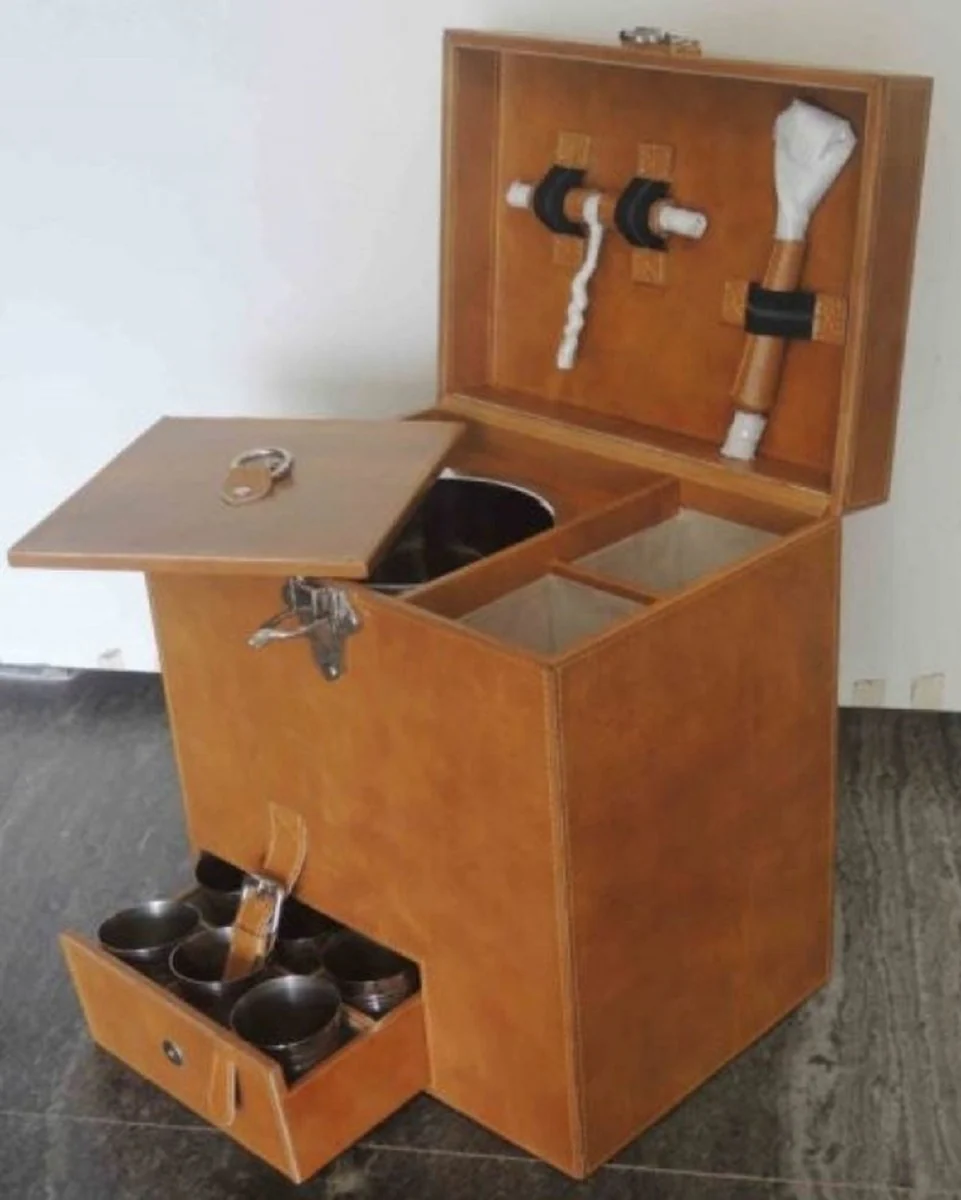 Casa Padrino mini bar / barra de la maleta de cuero genuino de lujo con accesorios 32 x 23 x H. 36 cm - Calidad de Lujo