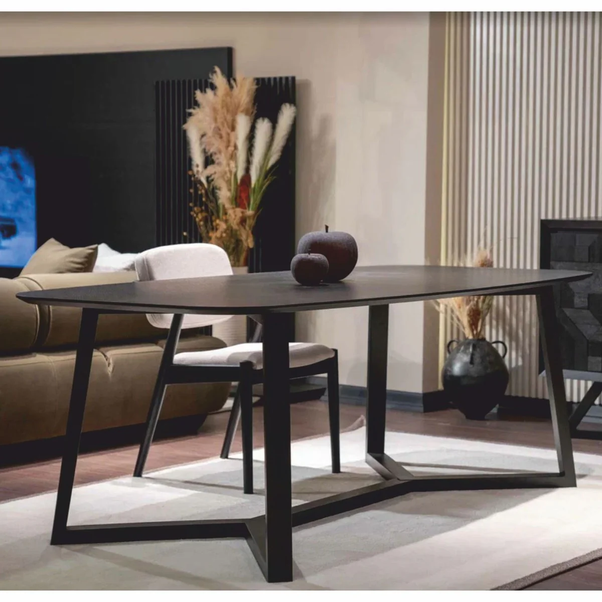 Casa Padrino mesa de comedor de lujo de madera maciza negro 220 cm - Muebles de comedor