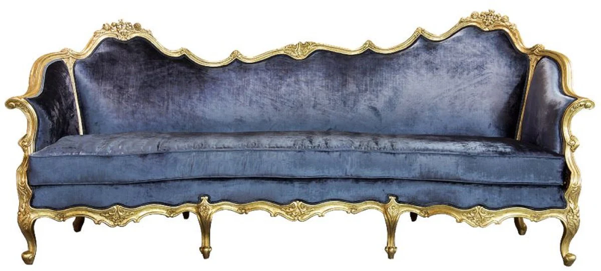 Casa Padrino sof¨¢ de terciopelo barroco de lujo azul / oro - Sof¨¢ de sala de estar hecho a mano noble en estilo barroco - Muebles de sala de estar barrocos - Noble y Magn¨ªfico