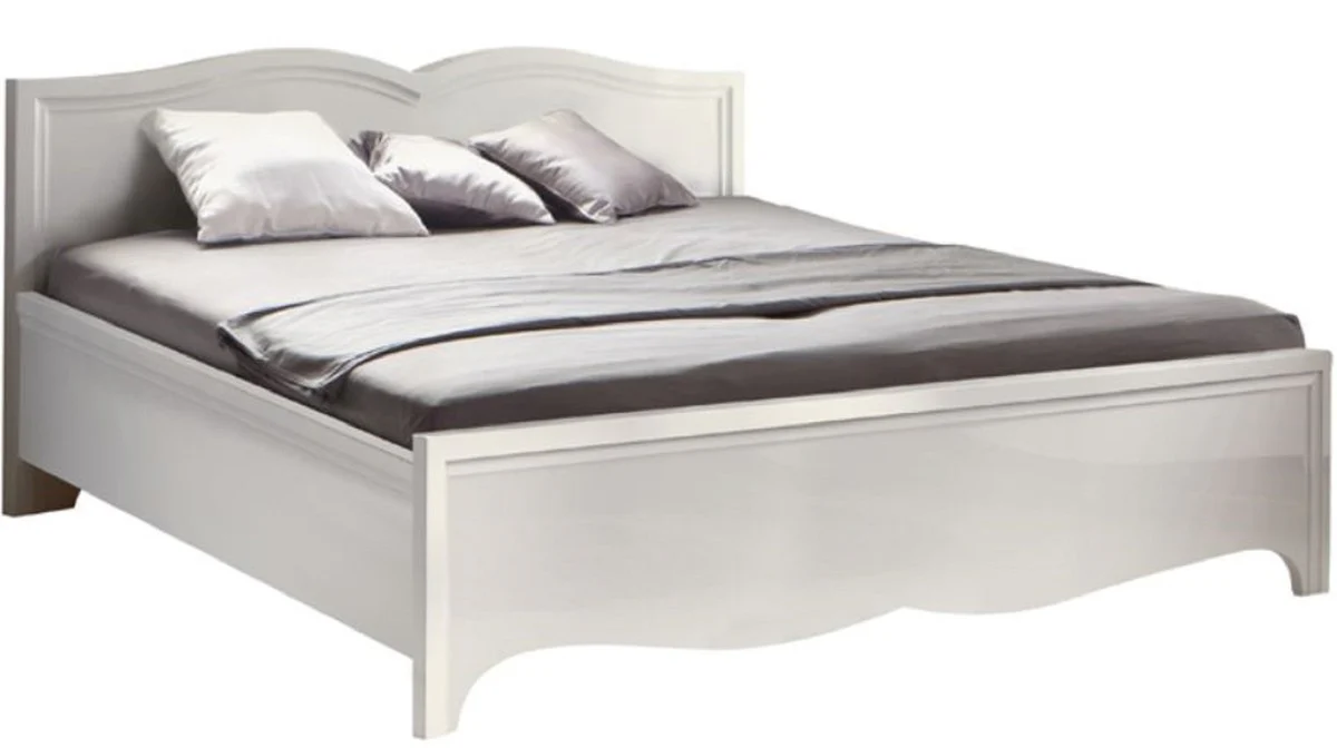 Casa Padrino cama doble Art Nouveau de lujo blanco 168 x 209,1 x A. 86 cm - Elegante cama de madera maciza - Muebles de Dormitorio de Estilo Barroco y Art Nouveau